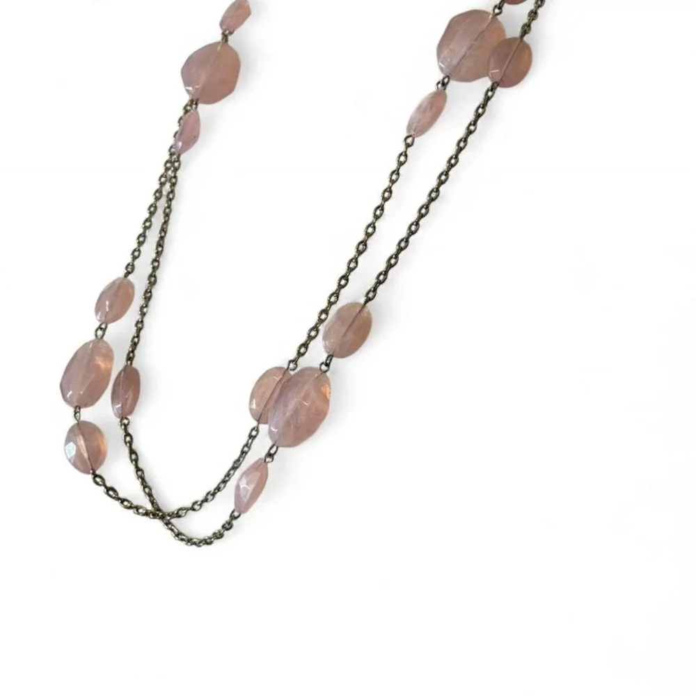 Vintage Long Light Pink Beaded Necklace‎